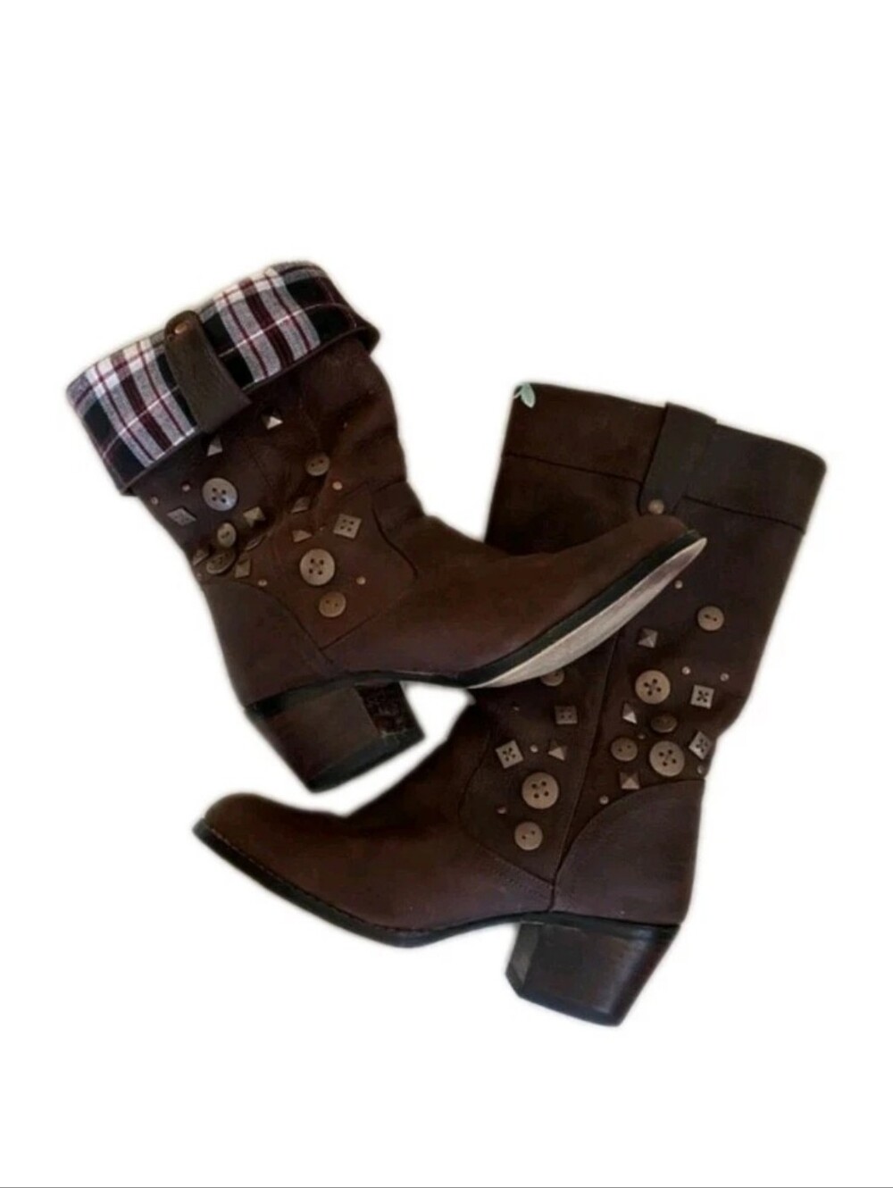 Durango Philly City Western Cowgirl Plaid Turn Down Leather Boots Women Size 9.5